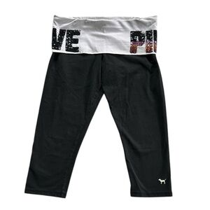 Pink Victoria’s Secret Yoga 2016 Low Rise Sequin Capri Fold Over Leggings Size M